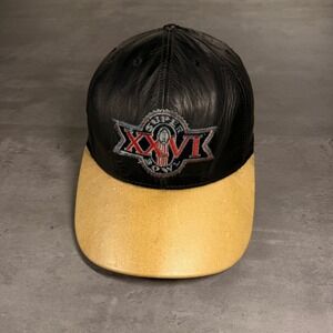 Vintage Super 90s Bowl XXVI Leather Baseball Cap Black Tan Khaki NFL Memorabilia